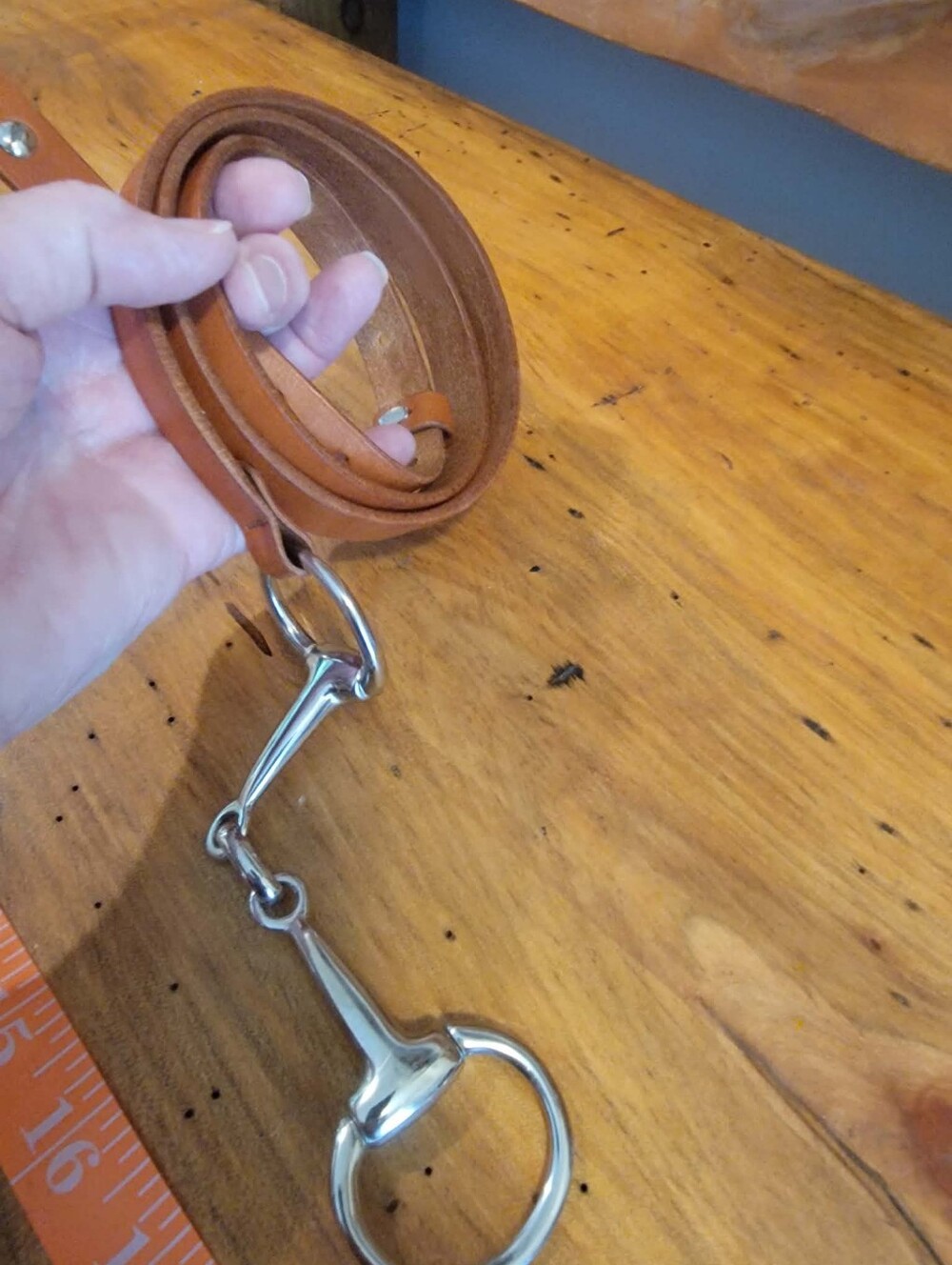 Snaffle Bit Belt-Genuine Snaffle Bit Slung between 1.25" Bridle Leather-Western - Picture 2 of 9